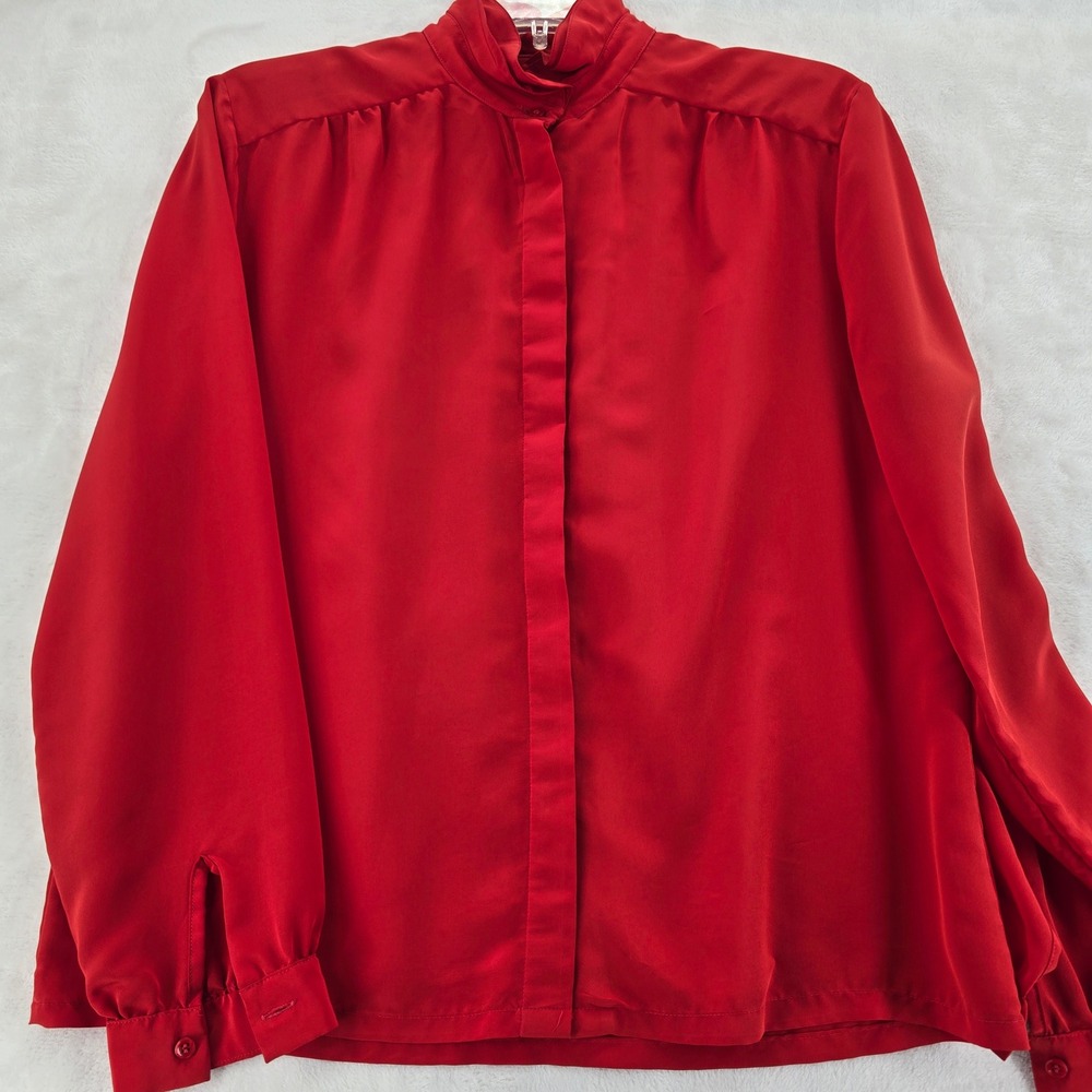 Country Sophisticates Blouse Womens Petite Red High Neck Long Sleeve